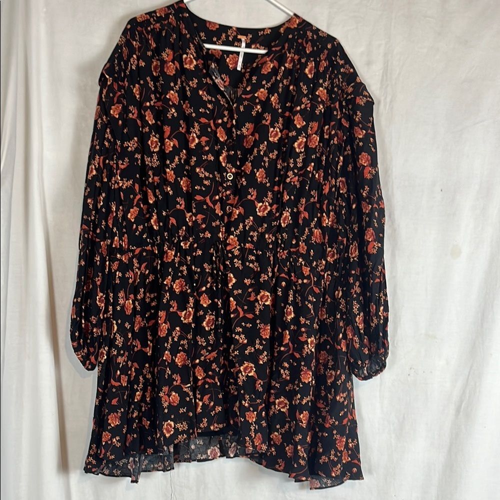Black and Orange Floral Long Sleeve Free People Dress